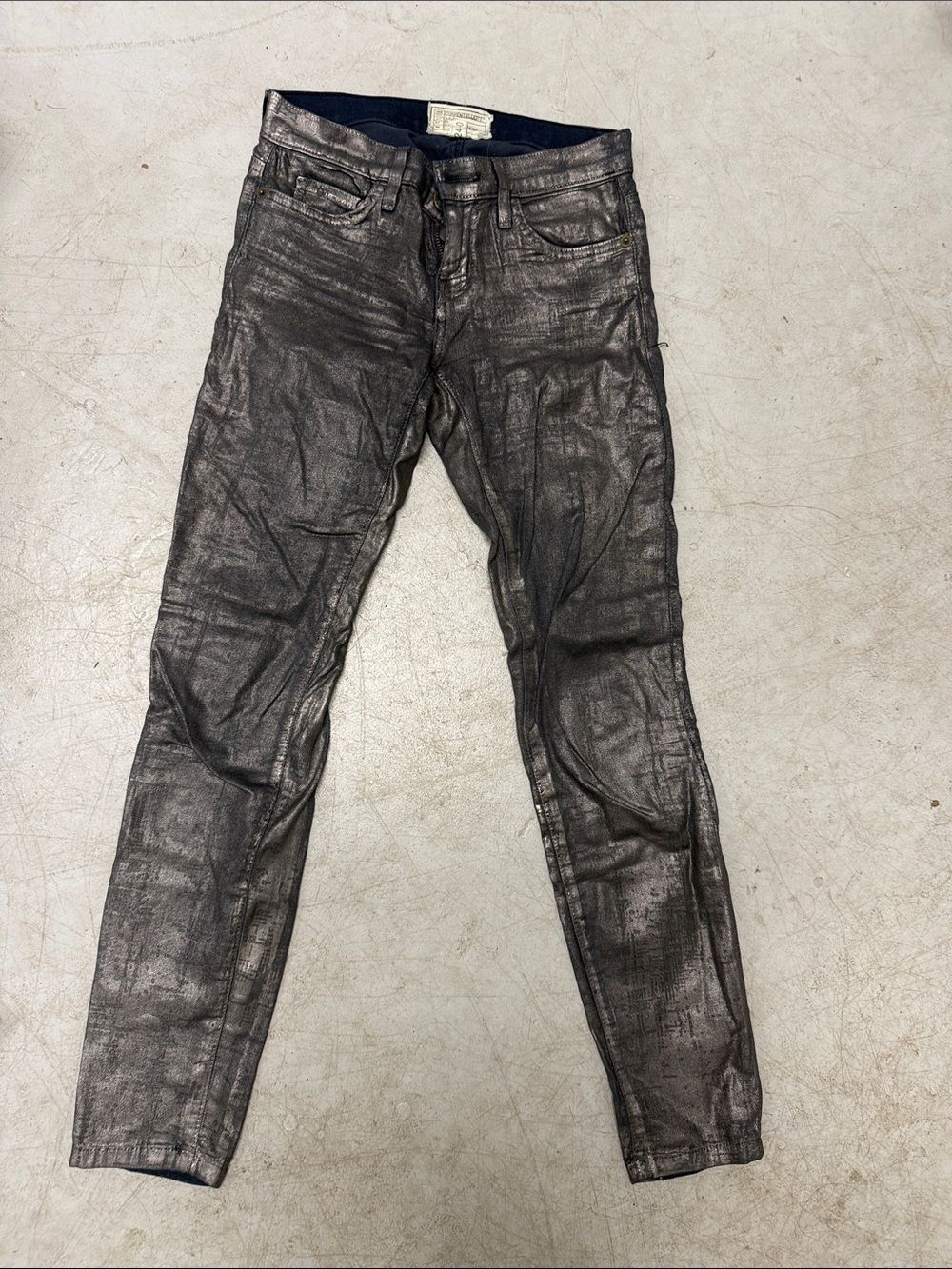 Metallic Black Coated Skinny Jeans CURRENT ELLIOT - Size 24 Like NEW